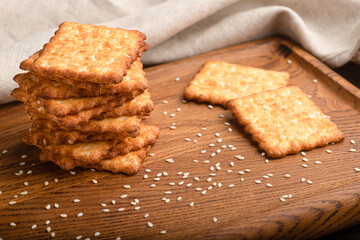 Sesame cracker, cracker, cookie cracker on different backgrounds