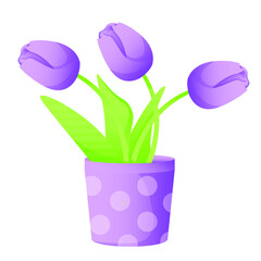 Bouquet of purple tulips in a purple vase