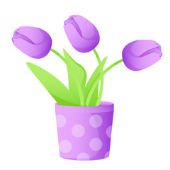 Bouquet of purple tulips in a purple vase