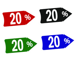 sale 20% off red, black, green and blue banners.
vector illustration