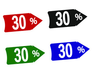 sale 30% off red, black, green and blue banners.
vector illustration