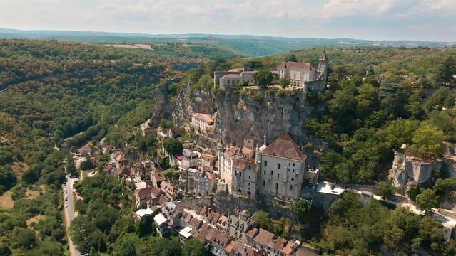 Rocamadour, a commune in Southwestern France. Seen from above.