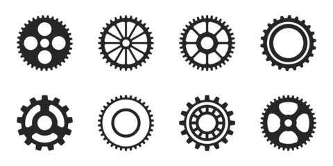 Simple cogwheel collection. Gear wheel vector icon set. Gears mechanism, progress, construction concept, or UI element. Vector illustration 