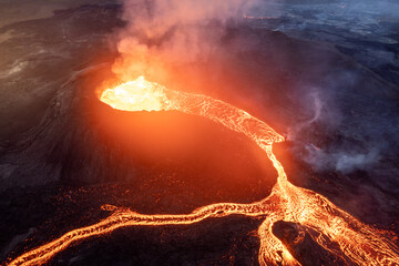Scenic view of lava in the Fagradalsfjall volcano in Iceland - obrazy, fototapety, plakaty