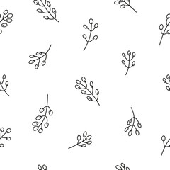 Seamless pattern with outline pussy willow twigs.