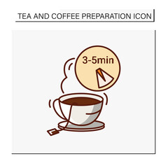  Tea party color icon. Brewing tea for five minutes. Hot drink. Tea and coffee preparation concept. Isolated vector illustration