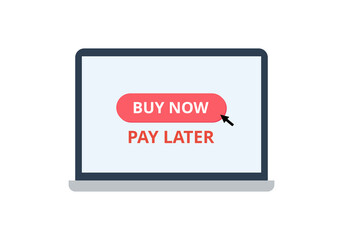 Buy now pay later vector. Marketing and business concept. Buy goods via laptop. Special offer. Flat illustration on white background.