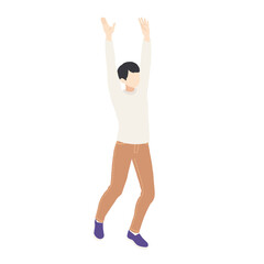 両手を上げて喜ぶ男性