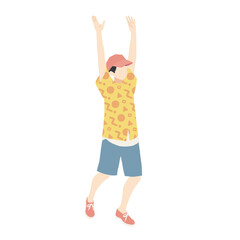 両手を上げて喜ぶ男性