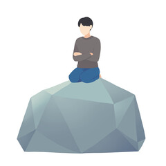 石の上に座っている男性