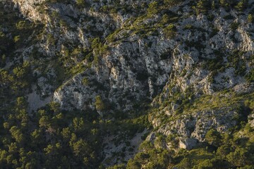 Detail of cliffs in Mallorca, Balearic Islands, Spain. Wonderful sunny days in the mountains.
