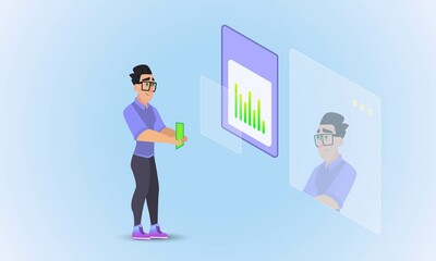 Fototapeta premium Businessman analysing. Infografica. Success report. Achieve goals and be the best. Success chart. Technology