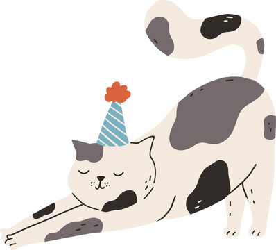 Cute Funny Cat Stretching Doodle Illustration