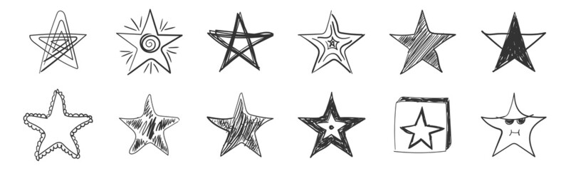 Obraz premium Star in doodle or scribble flat hand drawn style.
