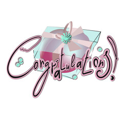 Congratulations! Congratulatory inscription. Retro style. Digital drawing.Decoration of postcards.Festive mood. Sticker and print on clothes and paper. Cutting out.