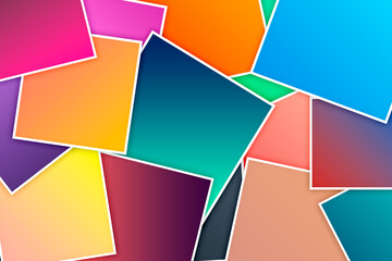 Colorful shiny shapes decorative wallpaper of boxes. Trendy creative Futuristic design of squares with white outline. 