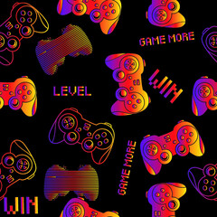 Abstract Seamless graffiti pattern with joystick. Gamer elements for boy t-shirt design. Repeat print with gamepad sign for boys textile and more  © SokolArtStudio