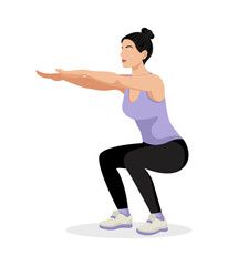 Beautiful athletic woman doing squats. Fitness body workout. Vector illustration isolated on white background