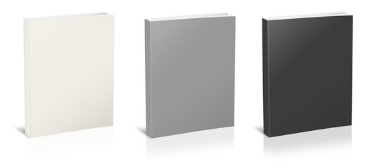 Three paperback books blank template white, grey and black for presentation layouts and design. - obrazy, fototapety, plakaty