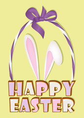 Happy Easter posrer with bunny ears. Greeting card. Vector illustration. 
