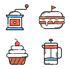 Cafe_brown Flat Icon Set Isolated On White Background