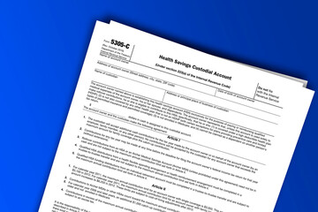 Obraz premium Form 5305-C documentation published IRS USA 42949. American tax document on colored