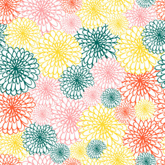 Spring seamless flowers pattern. Line illustrations, pencil drawing.