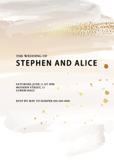 Wedding card marriage card, watercolo lbeige gold background Rustic boho invitation template, modern minimalistic design in vector . Bridal greeting card 