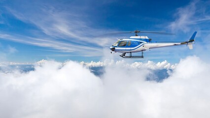 Fototapeta na wymiar Helicopter flying with blue sky background.