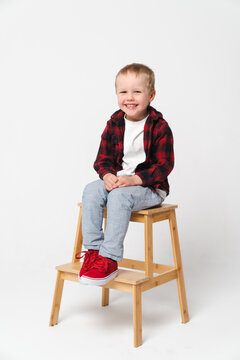 Portrait Of A Little Smiling Boy On White Plain Background - Preschool Kid