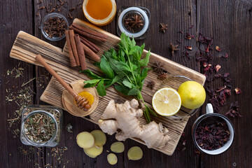 A set of products and fruits of traditional medicine for medicinal tea