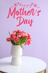 Greeting card for Mother's Day with vase of beautiful tulips