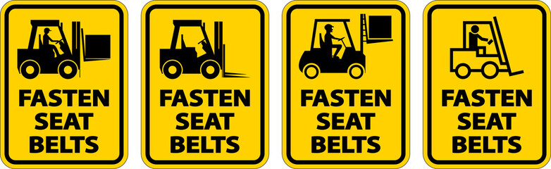 Fasten Seat Belts Label Sign On White Background