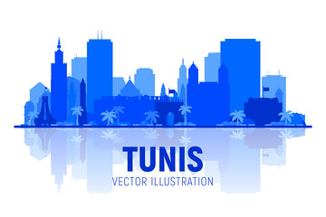Tunis, ( Tunisia ) city silhouette skyline vector illustration white background. Business travel and tourism concept with modern buildings. Image for presentation, banner, web site.