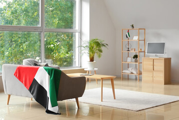 Interior of modern room with UAE flag