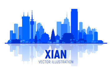 Xian skyline. (China ) Vector illustration. Business travel and tourism concept with modern buildings. Image for presentation, banner, web site.