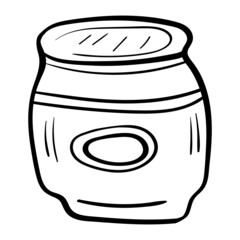 Template jar with sticker. Black and white illustration