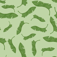 Banana leaves seamless pattern.Vintage tropical branch in engraving style.