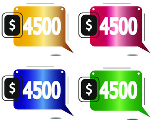 $4500 dollars price. Yellow, red, blue and green coin labels.
vector for sales and purchase