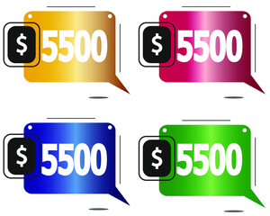 $5500 dollars price. Yellow, red, blue and green coin labels.
vector for sales and purchase