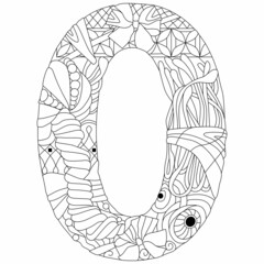 0 number vintage font. Engraving design. Vector illustration.