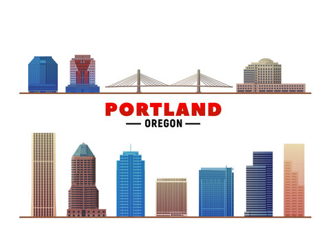 Portland Oregon top landmark at white background. Vector Illustration. Business travel and tourism concept with modern buildings. Image for banner or web site.