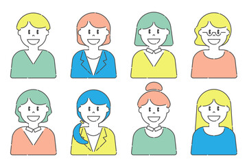 いろいろな人物　女性　カラフル
