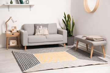 Interior of stylish living room with sofa and carpet