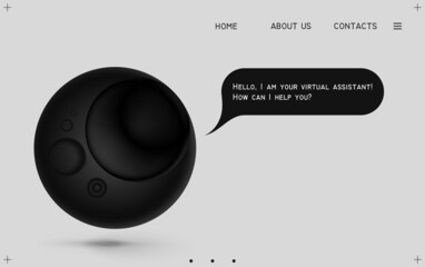 Mobile intelligent interface, black tech device. Artificial intelligence in social media. IT software. Design virtual assistant for website.
