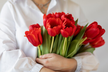 bouquet of tulips in a hand