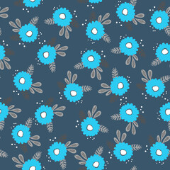 Seamless floral pattern based on traditional folk art ornaments. Colorful flowers on color background. Scandinavian style. Sweden nordic style. Vector illustration. Simple minimalistic pattern