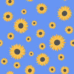 Sunflower cute seamless pattern. Ukraine concept. Vector illustration for fabric design, gift paper, baby clothes, textiles, cards.