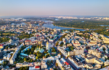 Aerial view of Saint Sophia Cathedral in peaceful Kyiv, Ukraine before the war with Russia