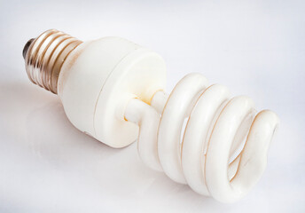 old and dusty spiral shaped energy saving lightbulb